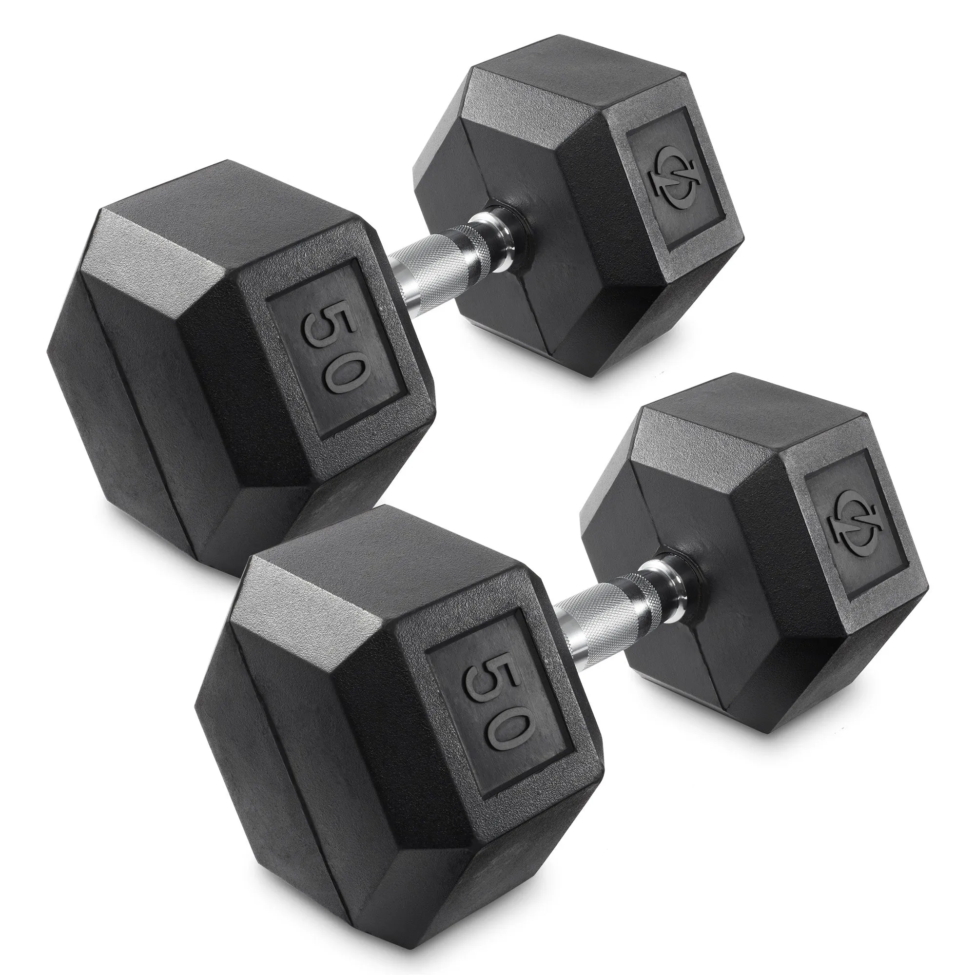 Pair of Rubber Coated Hex Dumbbell, Cast Iron Hand Weight Set, 3 lb to 50 Pound