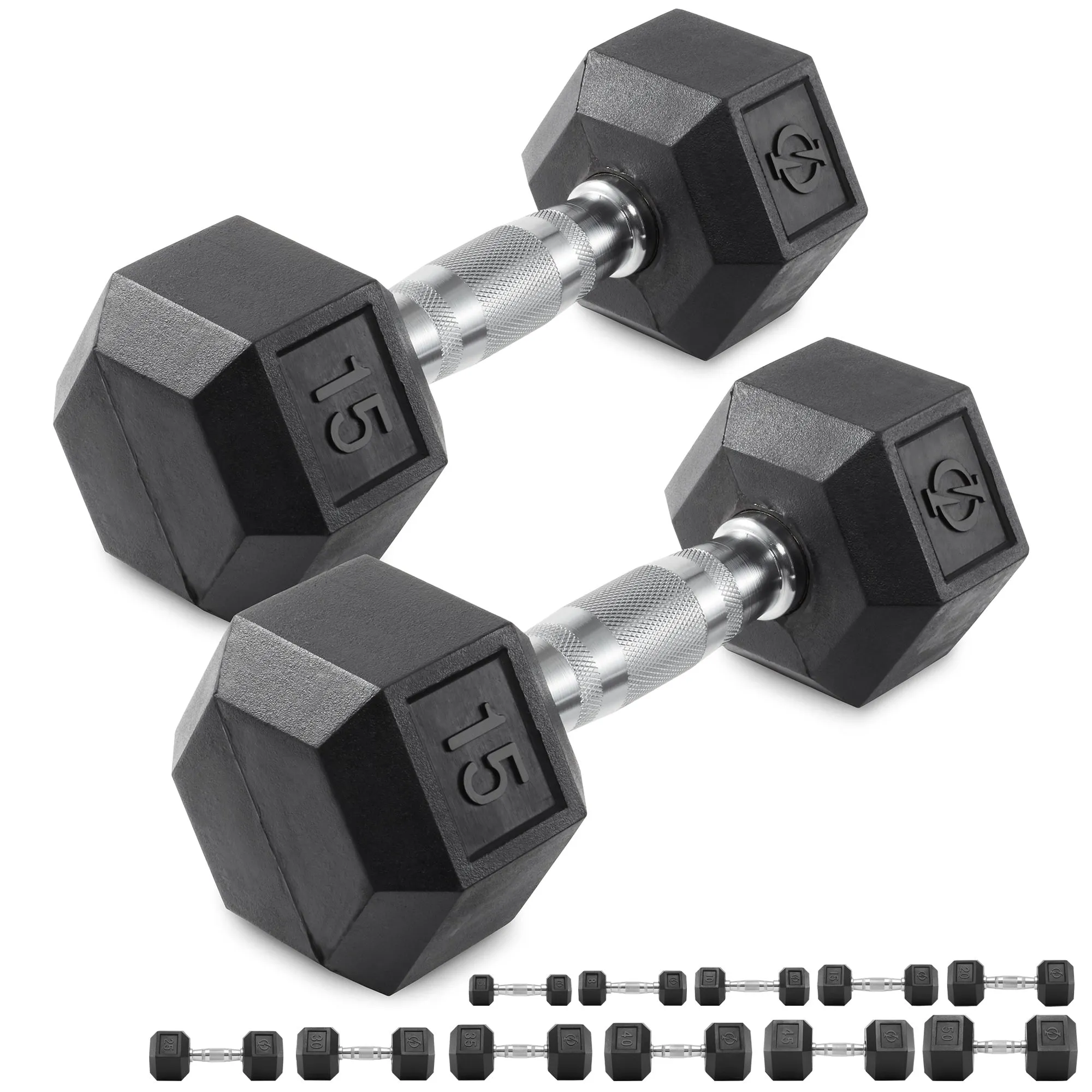 Pair of Rubber Coated Hex Dumbbell, Cast Iron Hand Weight Set, 3 lb to 50 Pound