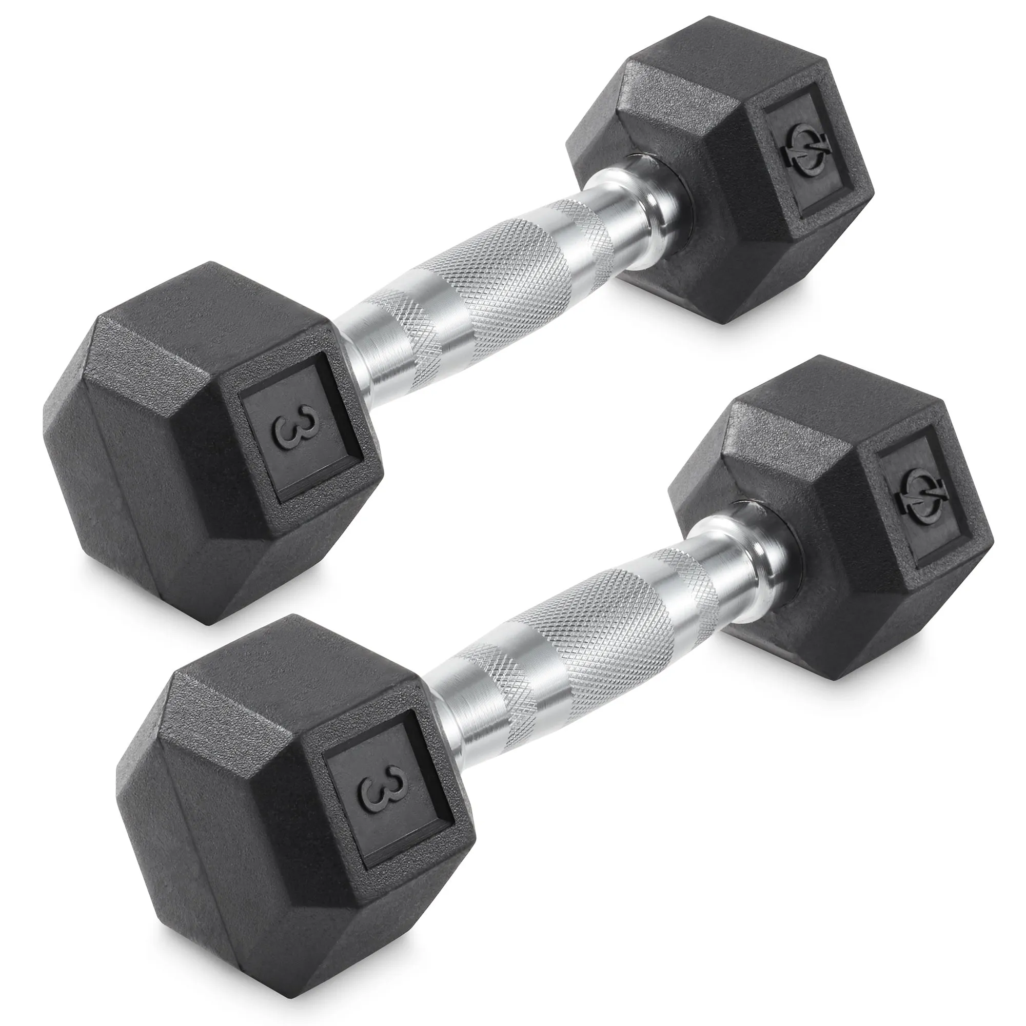 Pair of Rubber Coated Hex Dumbbell, Cast Iron Hand Weight Set, 3 lb to 50 Pound