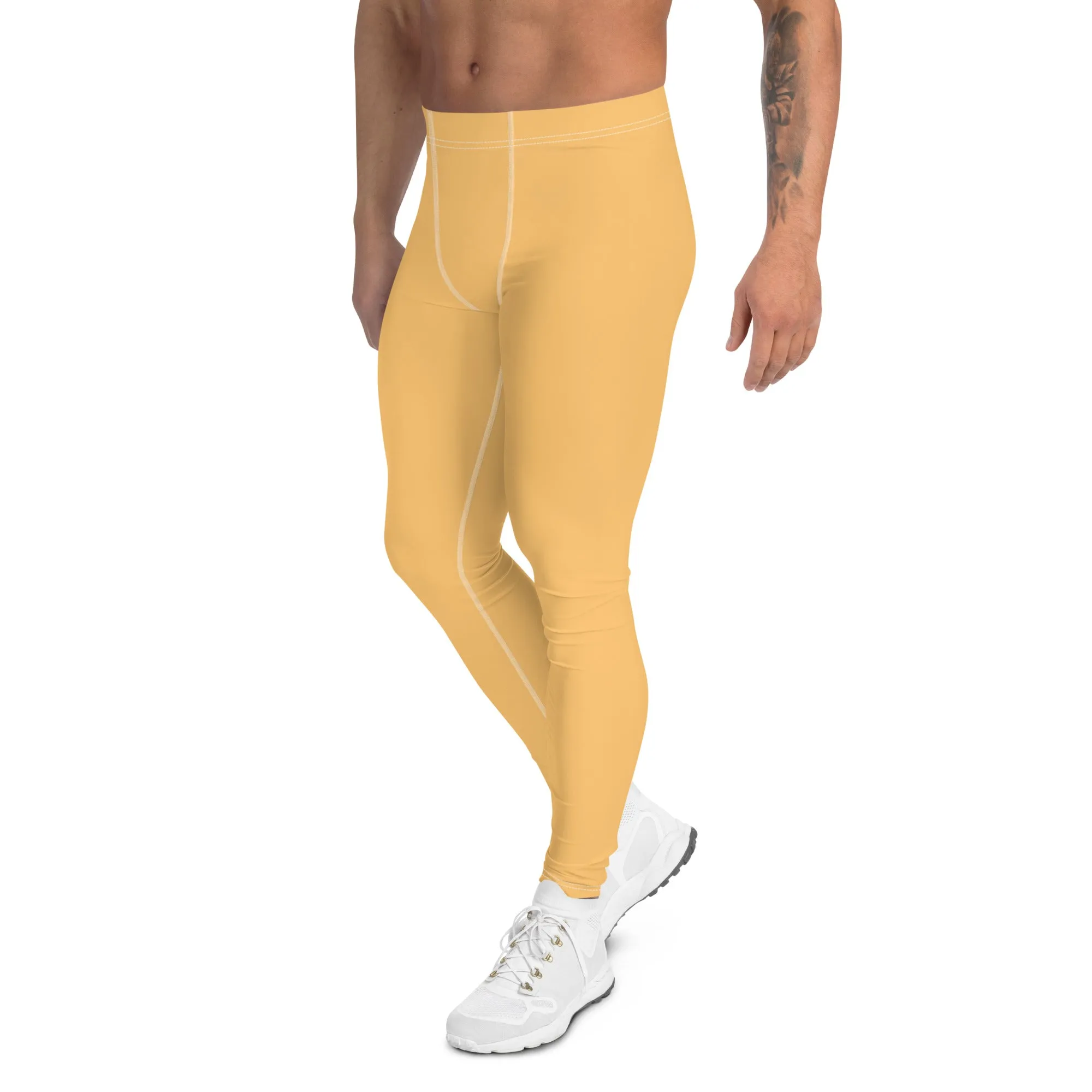 Pale Orange Color Meggings, Solid Orange Color Premium Designer Men's Tight Pants - Made in USA/EU/MX