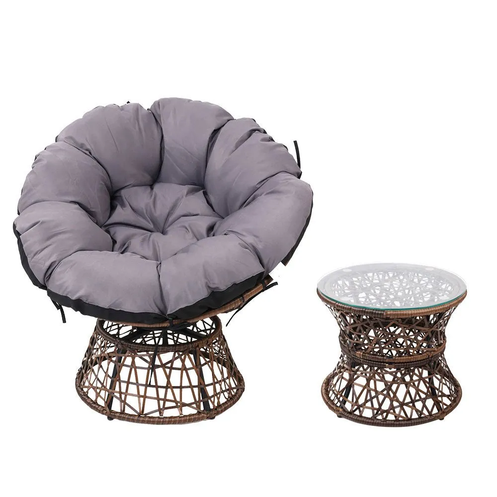 Papasan Chair and Side Table - Brown