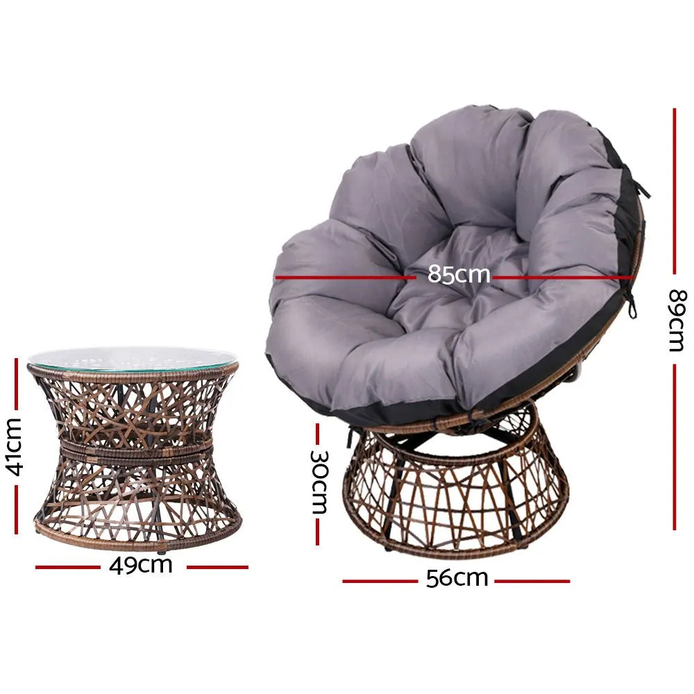 Papasan Chair and Side Table - Brown