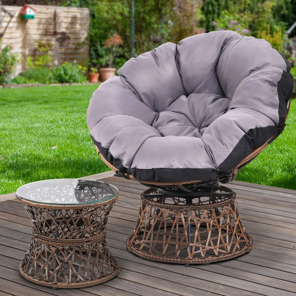 Papasan Chair and Side Table - Brown