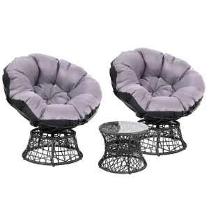 Papasan Chair and Side Table Set- Black