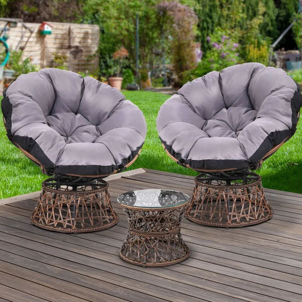 Papasan Chair and Side Table Set - Brown