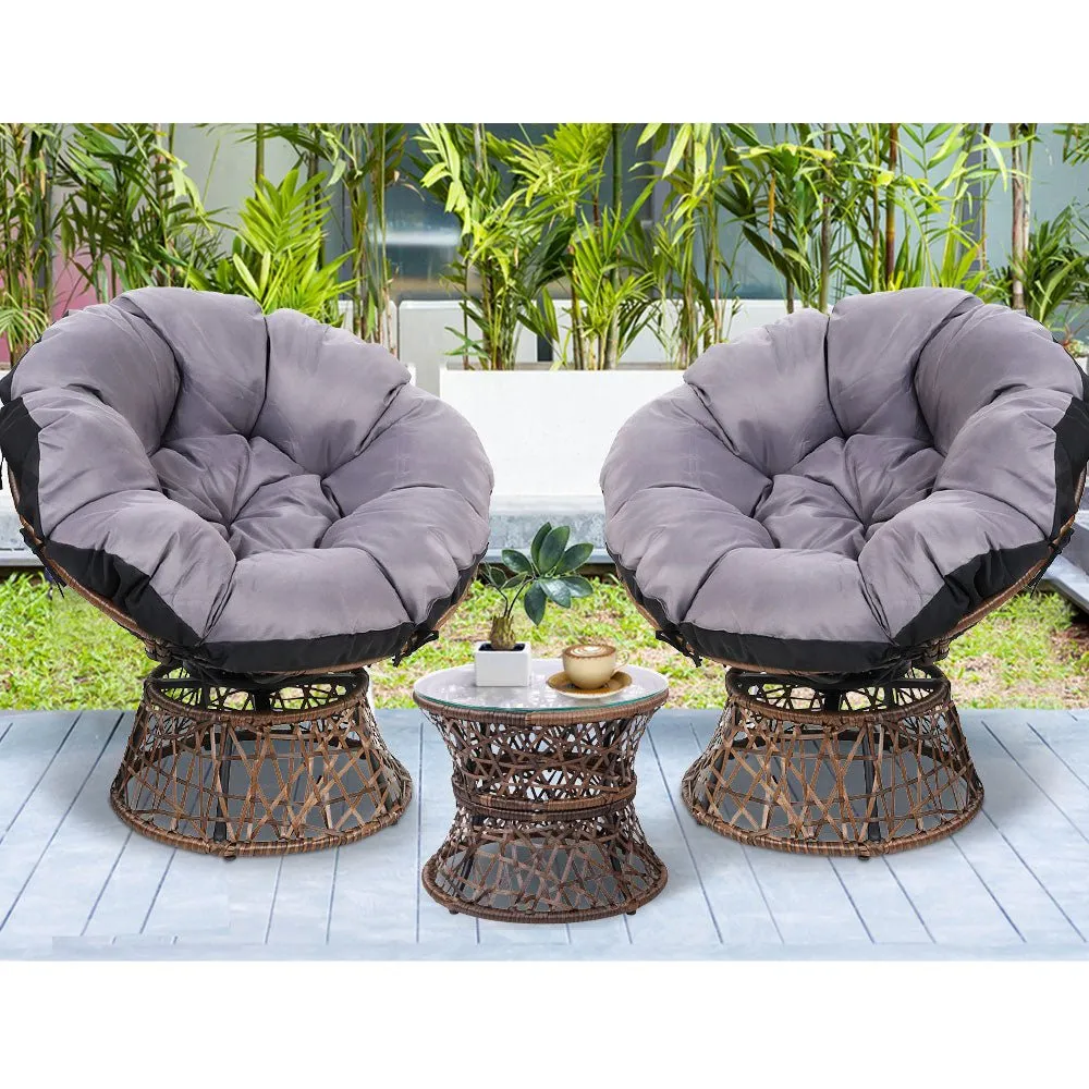 Papasan Chair and Side Table Set - Brown