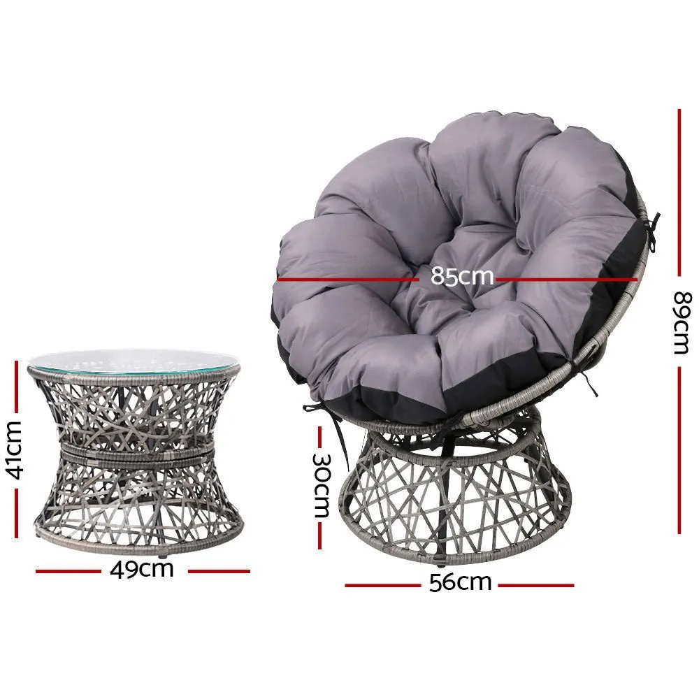 Papasan Chairs and Side Table Set (Grey)