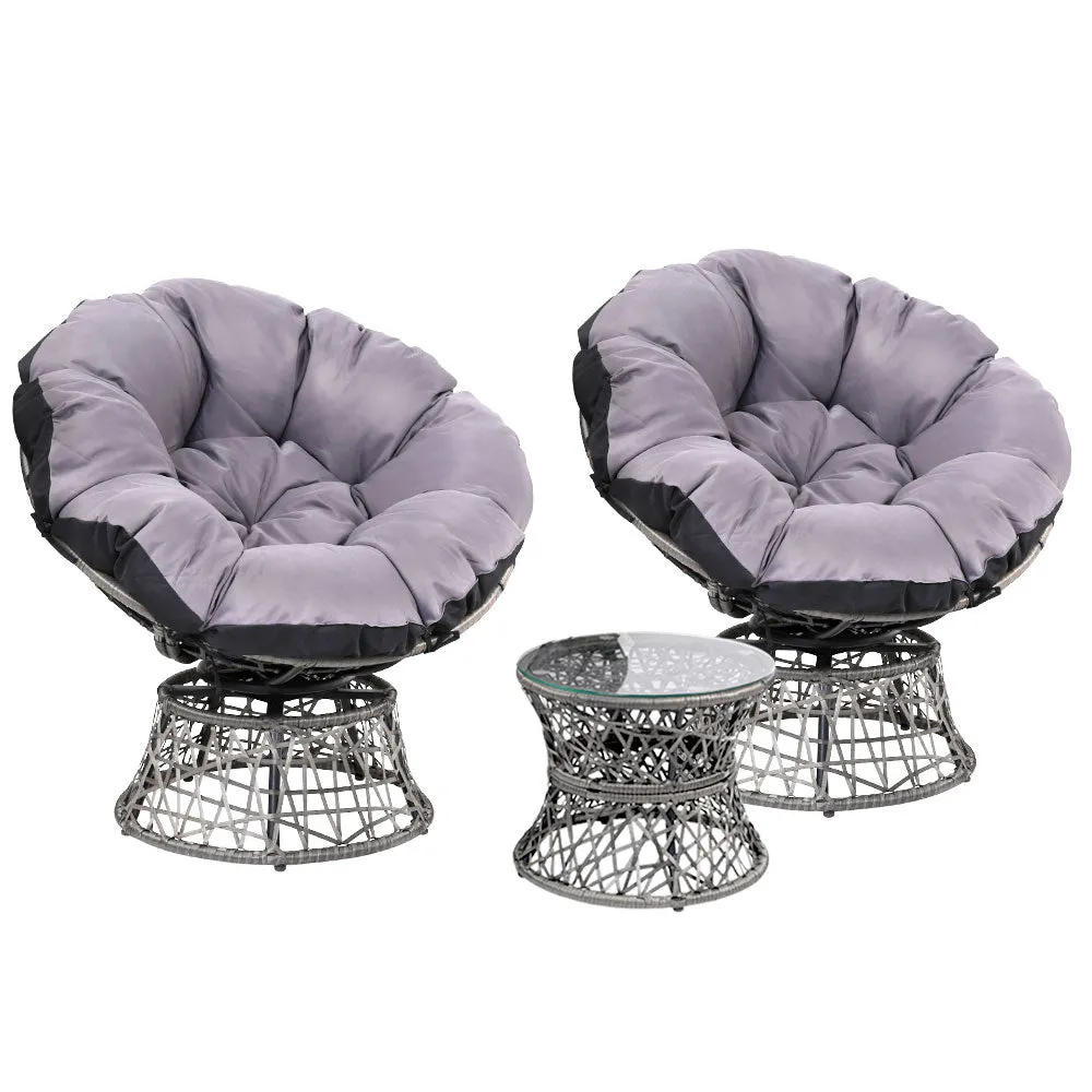 Papasan Chairs and Side Table Set (Grey)