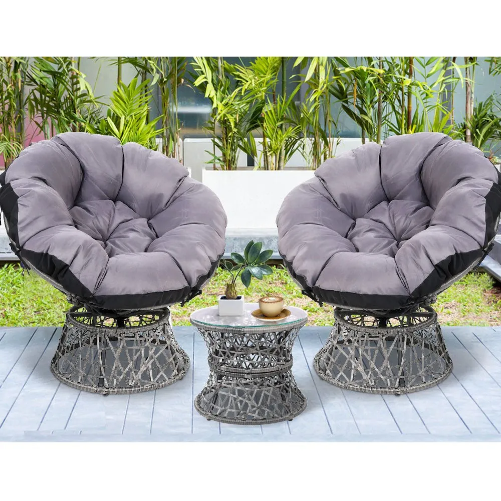 Papasan Chairs and Side Table Set (Grey)