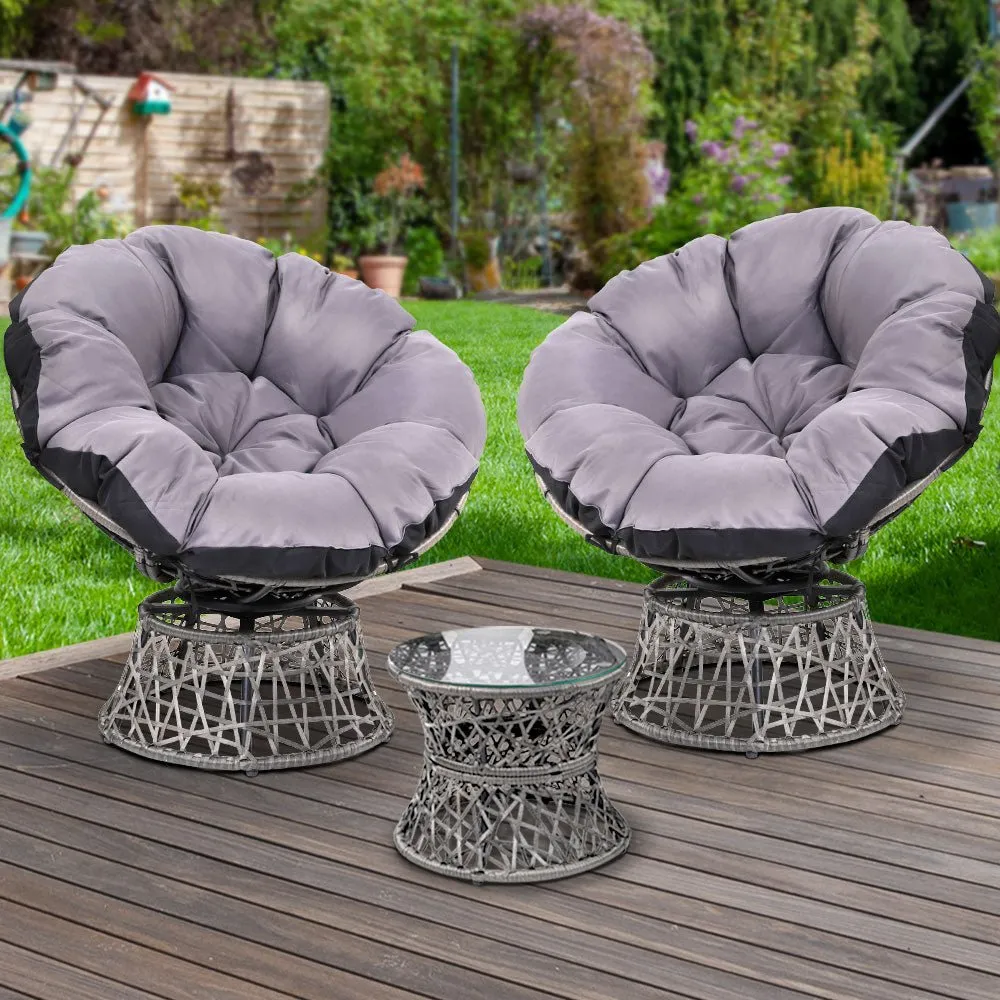 Papasan Chairs and Side Table Set (Grey)