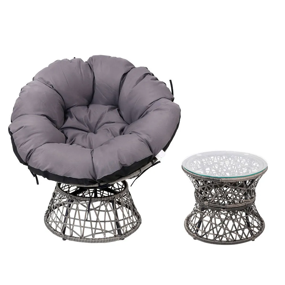 Papasan Chairs and Side Table Set (Grey)