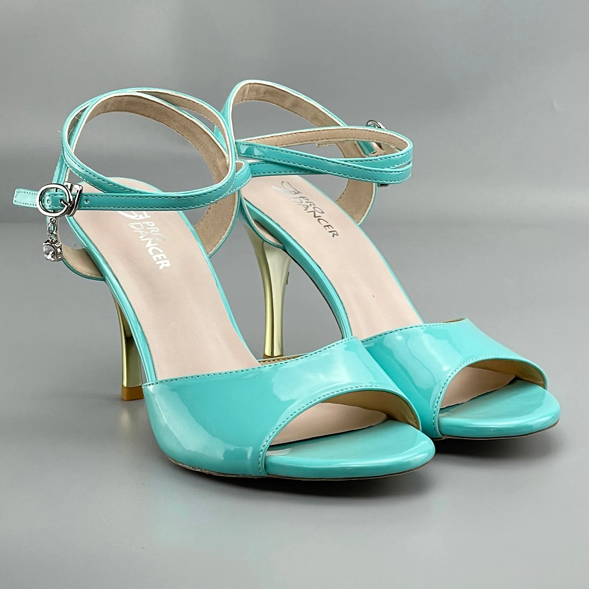 Peep-toe Argentine Tango Shoes Closed-back High Heels Hard Leather Sole Blue