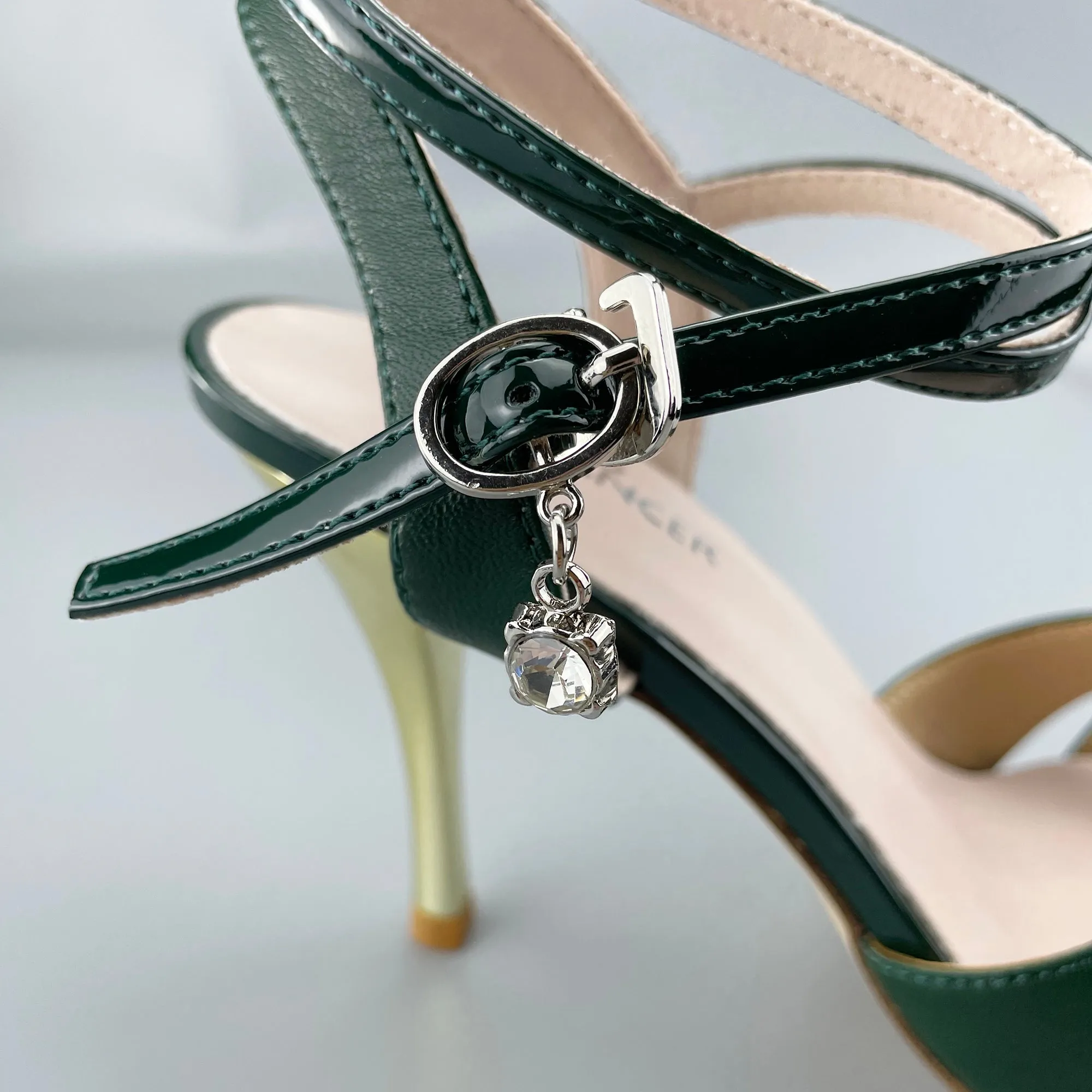 Peep-toe Argentine Tango Shoes Closed-back High Heels Hard Leather Sole Green