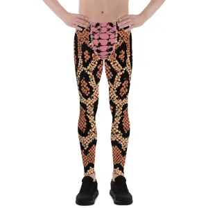 Pink Orange Snake Men's Leggings, Best Snake Print Men's Leggings Designer Running Tights- Made in USA/EU/MX