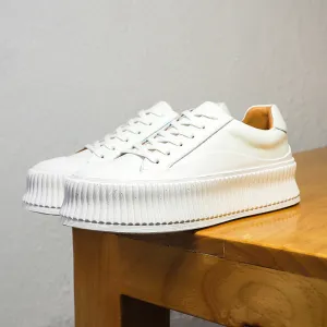 Platform Leather Women's White Shoes