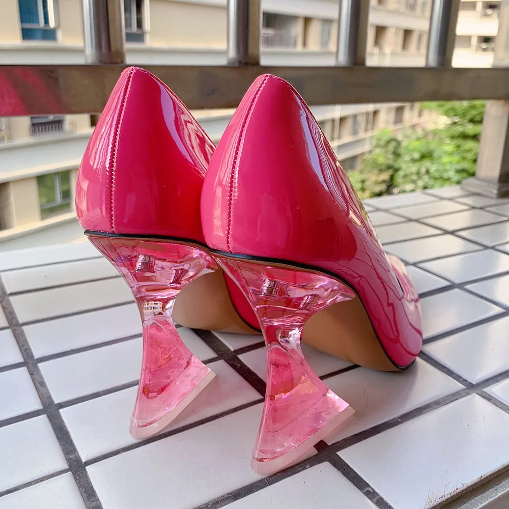 Pointed Toe Transparent Square Heel Shoes