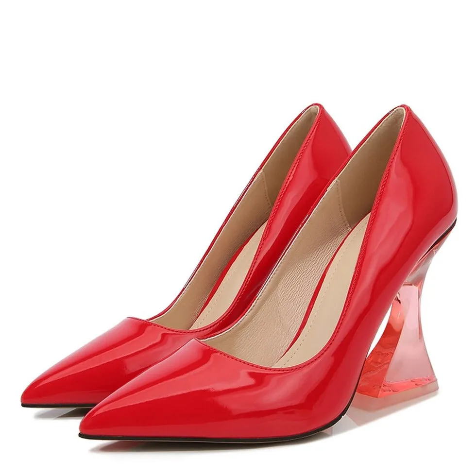 Pointed Toe Transparent Square Heel Shoes