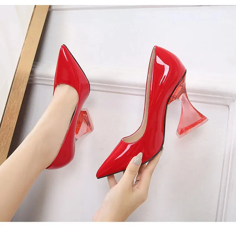 Pointed Toe Transparent Square Heel Shoes