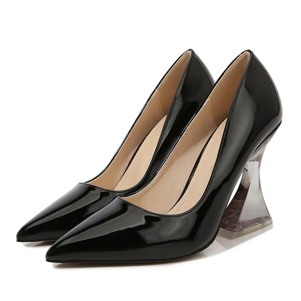 Pointed Toe Transparent Square Heel Shoes