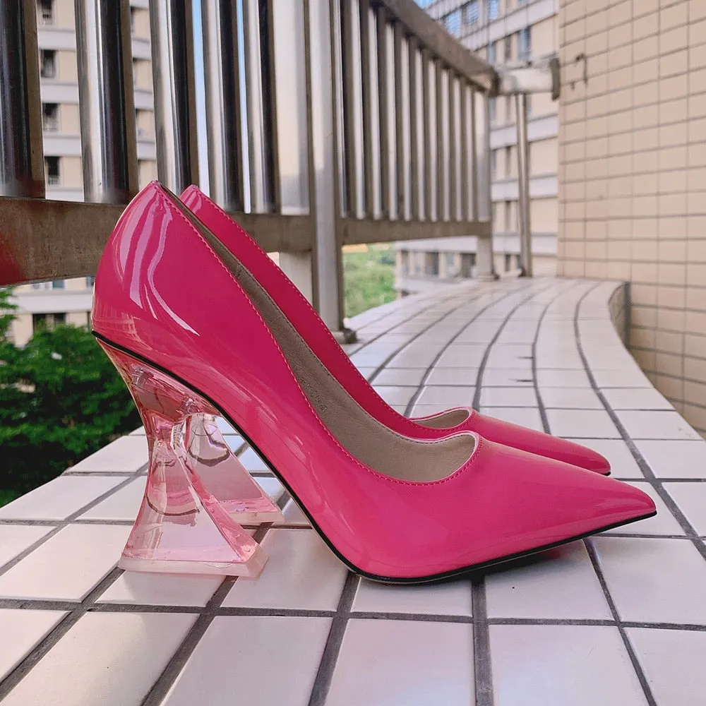 Pointed Toe Transparent Square Heel Shoes