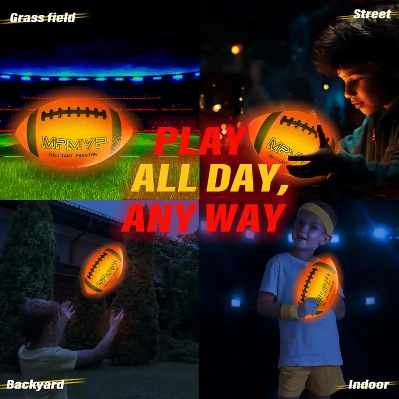 PREPHY Kids Football - Junior Size 3 - Glow in The Dark Football Waterproof LED Light Football Game - Outdoor Sports Kids Toys Ages 4-8 Cool Birthday Gifts Ideas 4 5 6 7 8 Year Old Boys