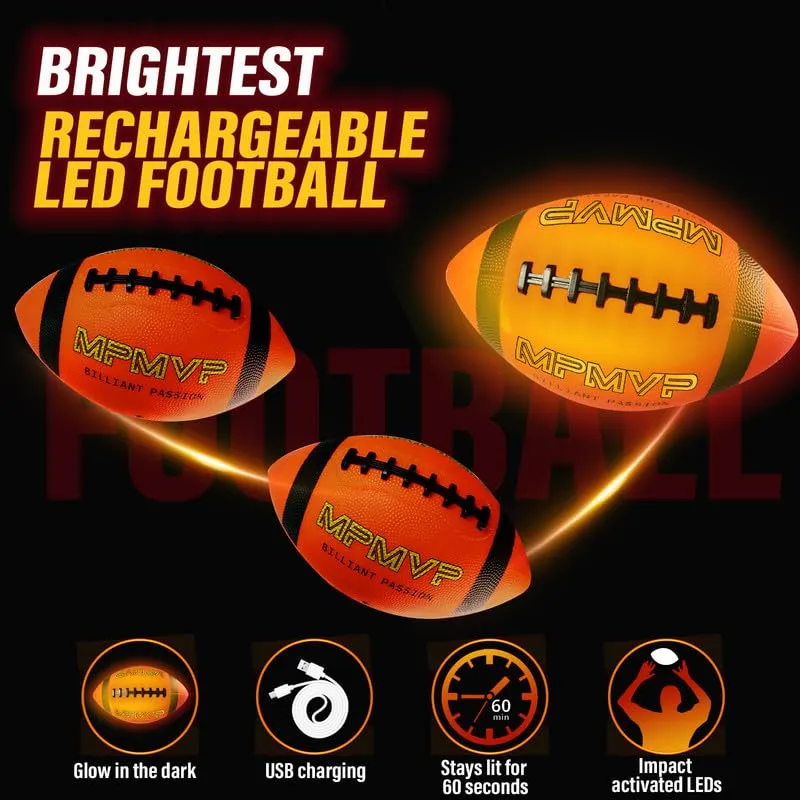 PREPHY Kids Football - Junior Size 3 - Glow in The Dark Football Waterproof LED Light Football Game - Outdoor Sports Kids Toys Ages 4-8 Cool Birthday Gifts Ideas 4 5 6 7 8 Year Old Boys