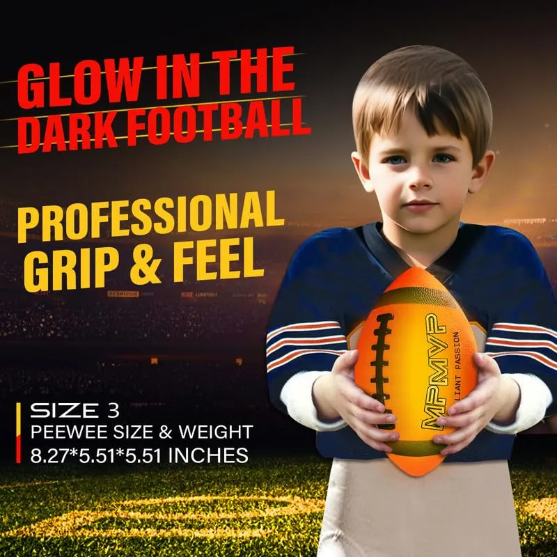 PREPHY Kids Football - Junior Size 3 - Glow in The Dark Football Waterproof LED Light Football Game - Outdoor Sports Kids Toys Ages 4-8 Cool Birthday Gifts Ideas 4 5 6 7 8 Year Old Boys