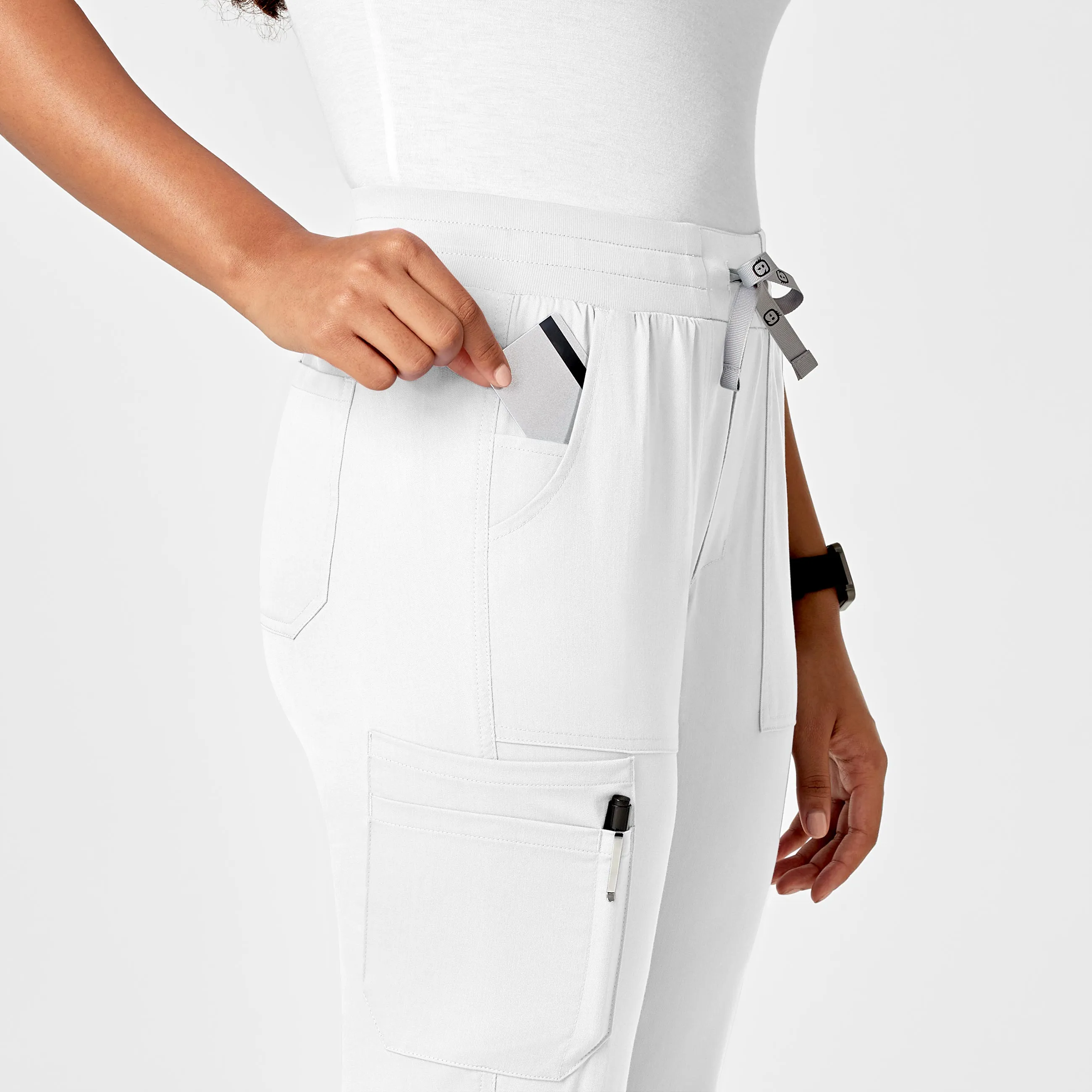 PRO Women's Slim Leg Cargo Scrub Pant - White