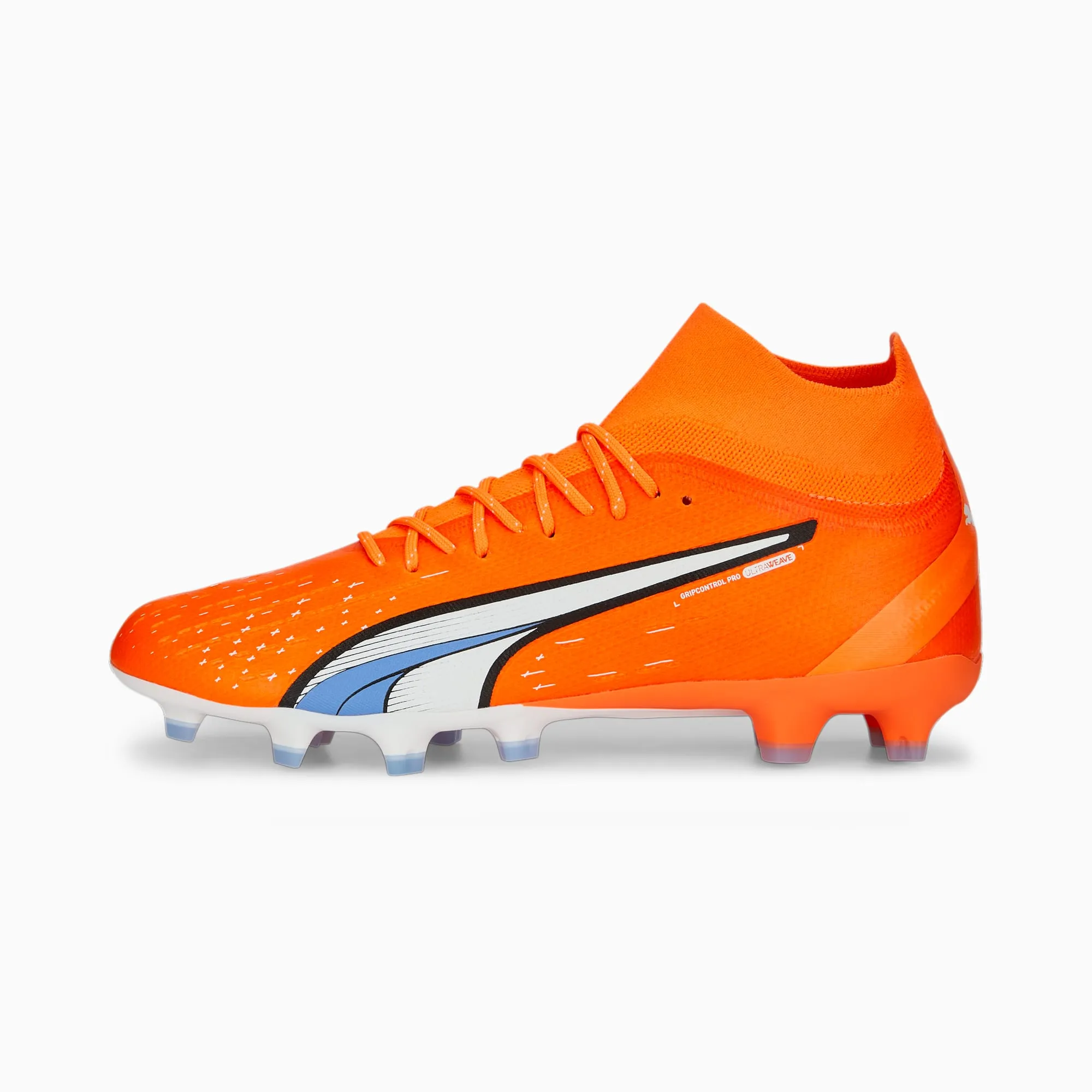 Puma Ultra Pro FG/AG Soccer Cleats 107240 01  ULTRA ORANGE-PUMA WHITE-BLUE GLIMMER