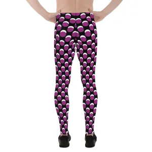 Purple Black Dotted Men's Leggings, Dots Pattern Designer Running Compression Tights For Men - Made in USA/EU/MX