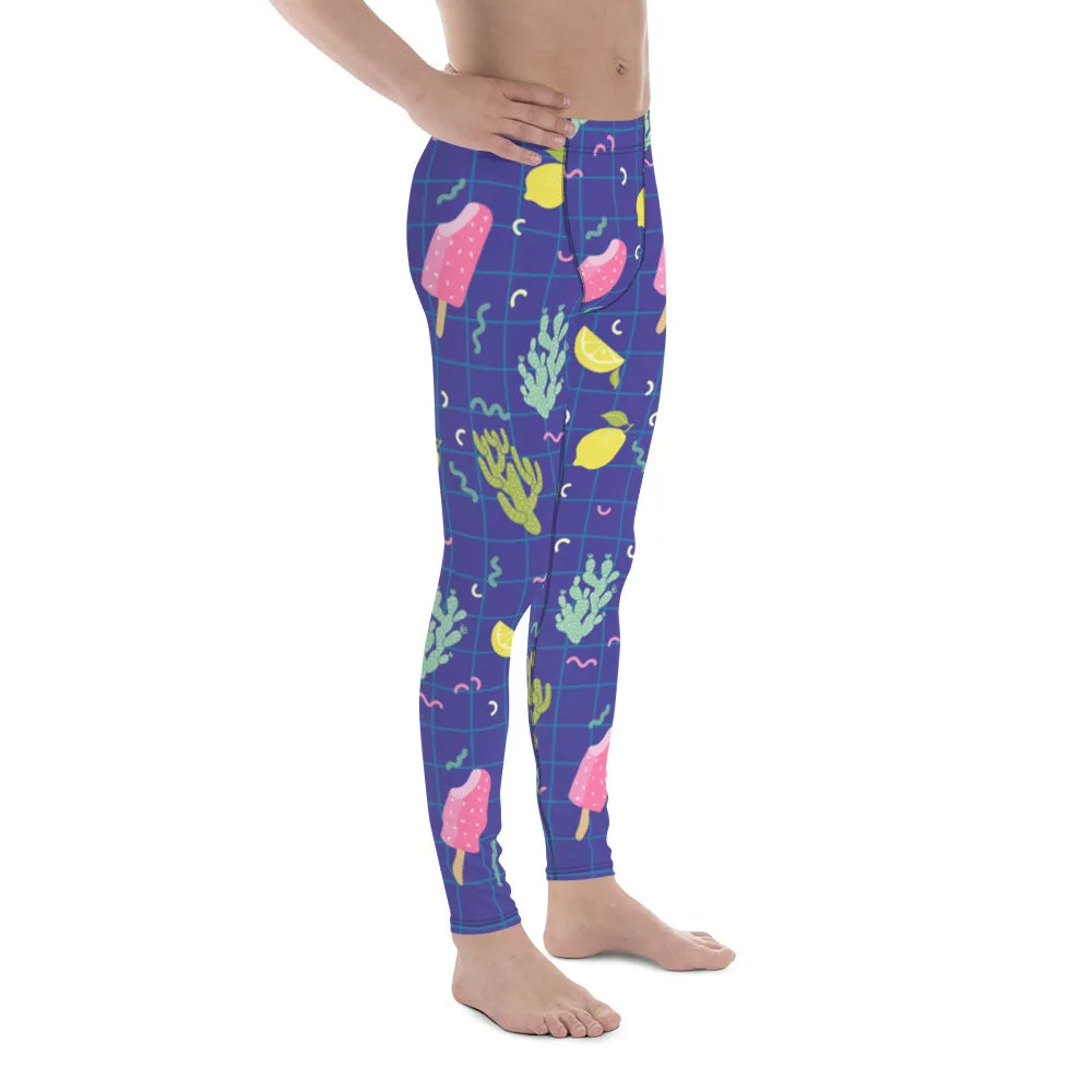 Purple Blue Arizona Sky Fun Popsicle Lemon Cactus Summer Men's Leggings-Made in USA