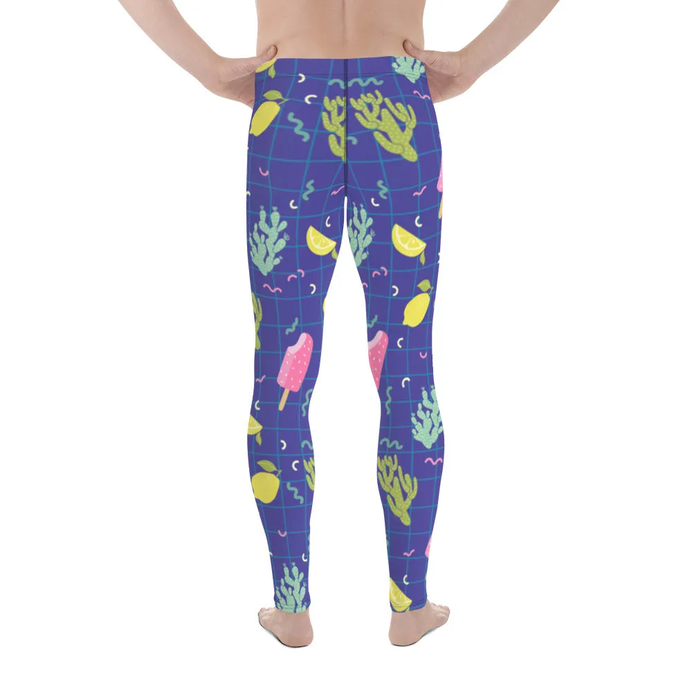 Purple Blue Arizona Sky Fun Popsicle Lemon Cactus Summer Men's Leggings-Made in USA