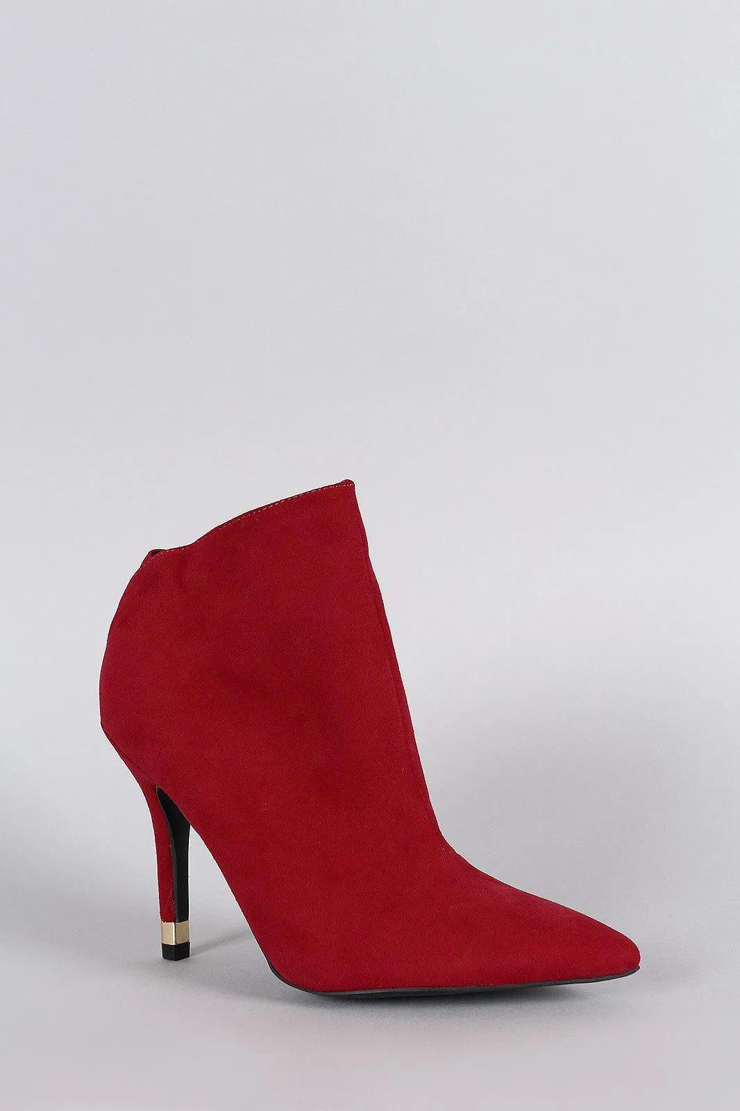 Qupid Suede Slanted Pointy Toe Stiletto Booties