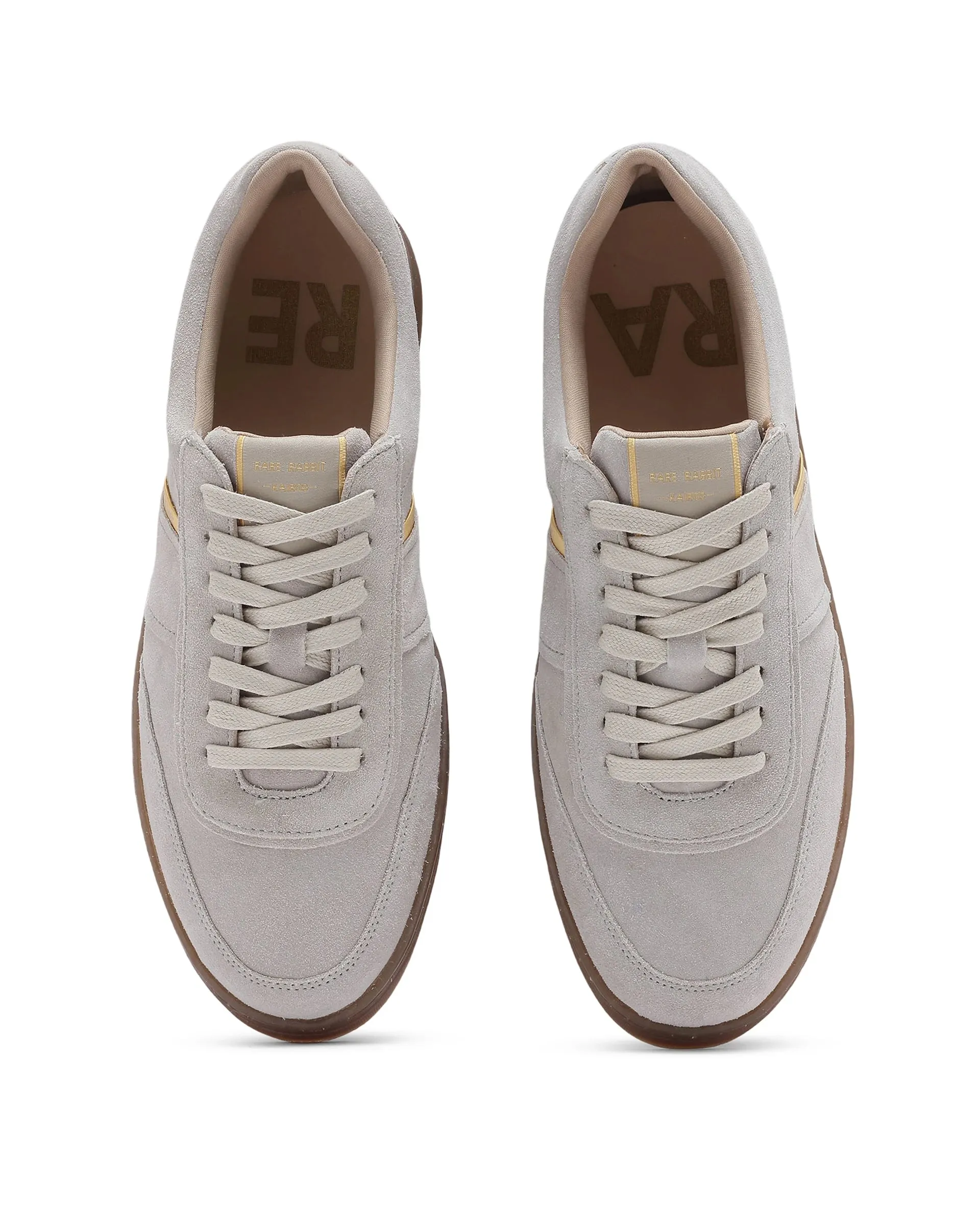 Rare Rabbit Men Kairos Light Beige Premium Suede Leather Low-Top Lace-Up Sneaker Shoes