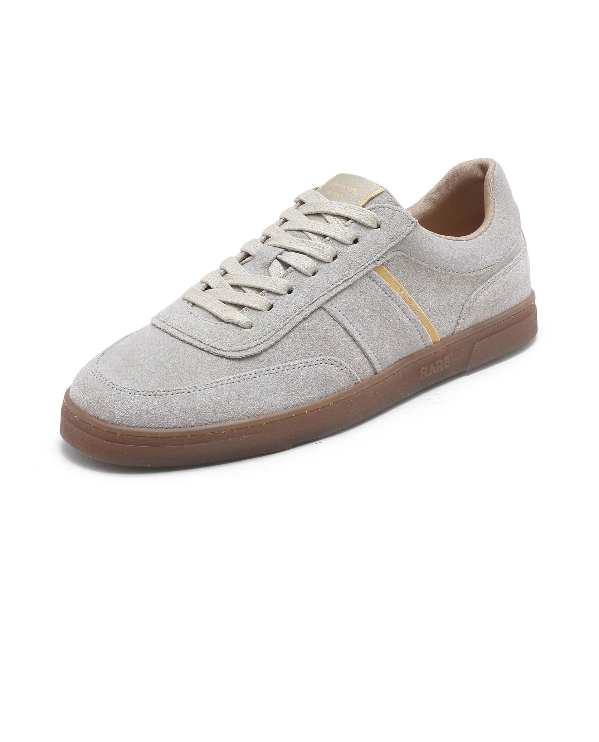 Rare Rabbit Men Kairos Light Beige Premium Suede Leather Low-Top Lace-Up Sneaker Shoes