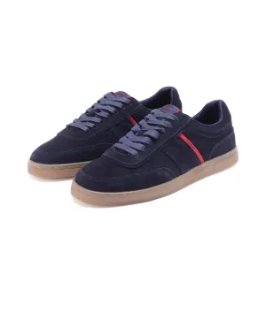 Rare Rabbit Men Kairos Navy Premium Suede Leather Low-Top Lace-Up Sneaker Shoes