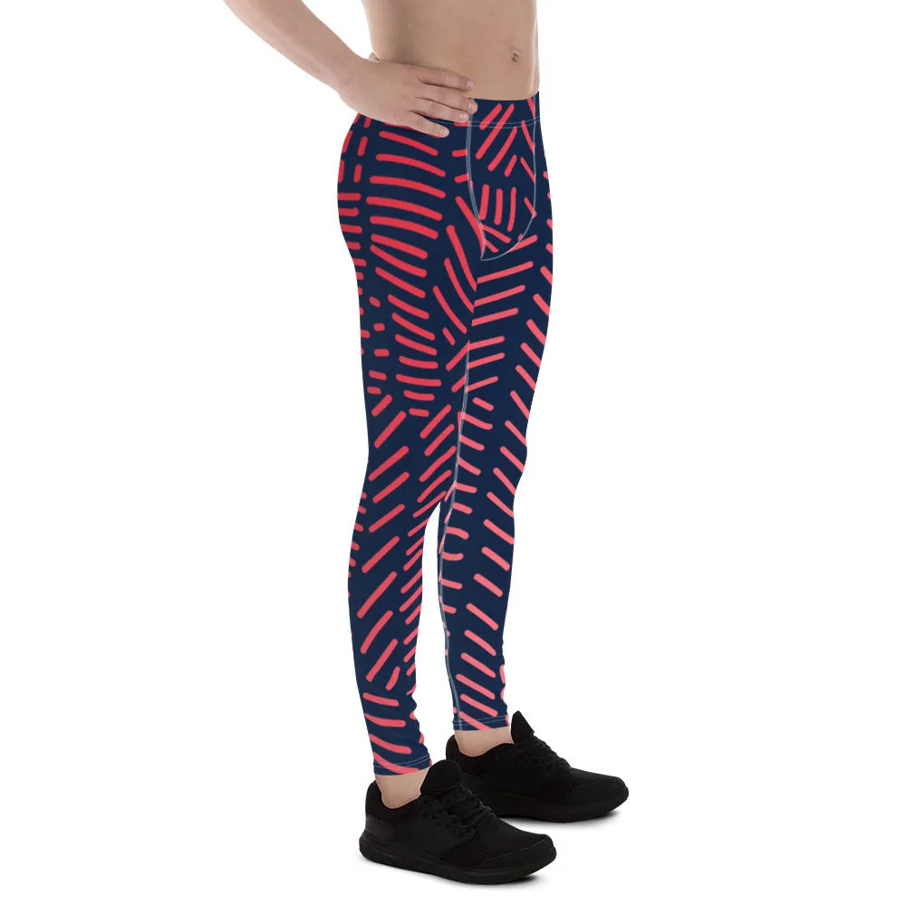 Red Abstract Print Men's Leggings, Abstract Colorful Best Meggings Running Tights For Men-Made in USA/EU/MX