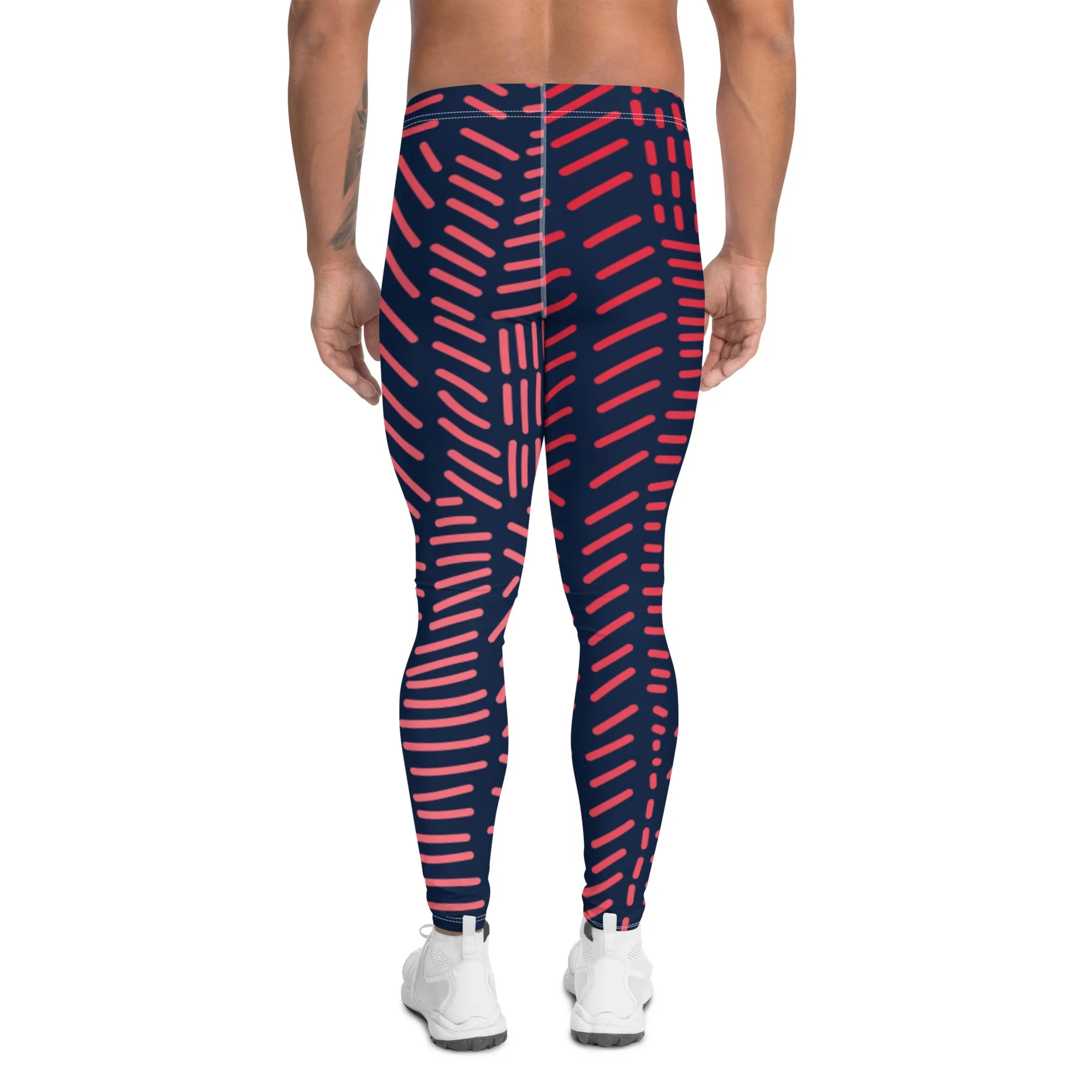 Red Abstract Print Men's Leggings, Abstract Colorful Best Meggings Running Tights For Men-Made in USA/EU/MX