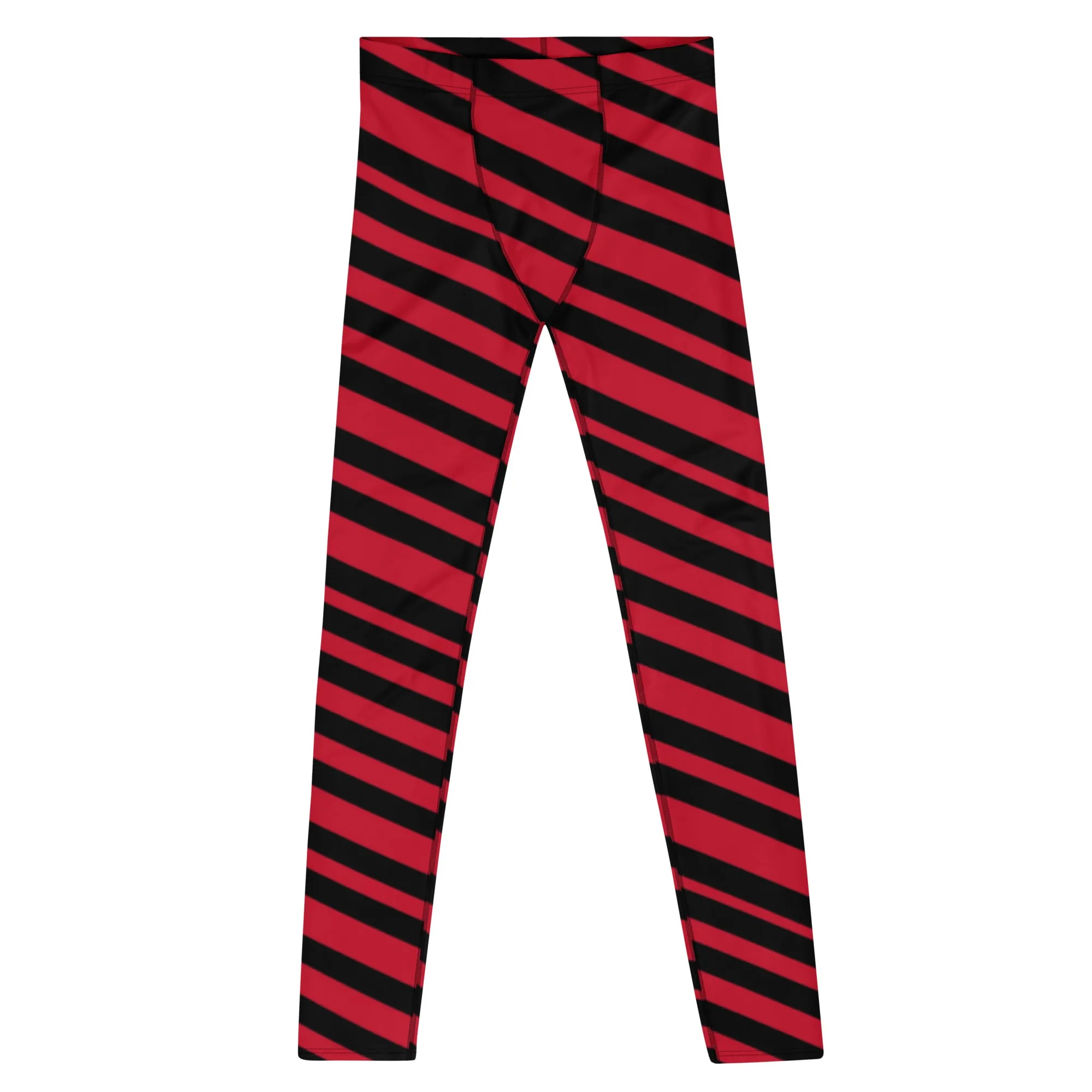 Red Black Striped Men's Leggings, Striped Colors Men's Leggings, Colorful Red Black Stripes Gym Tights For Men - Made in USA/EU/MX