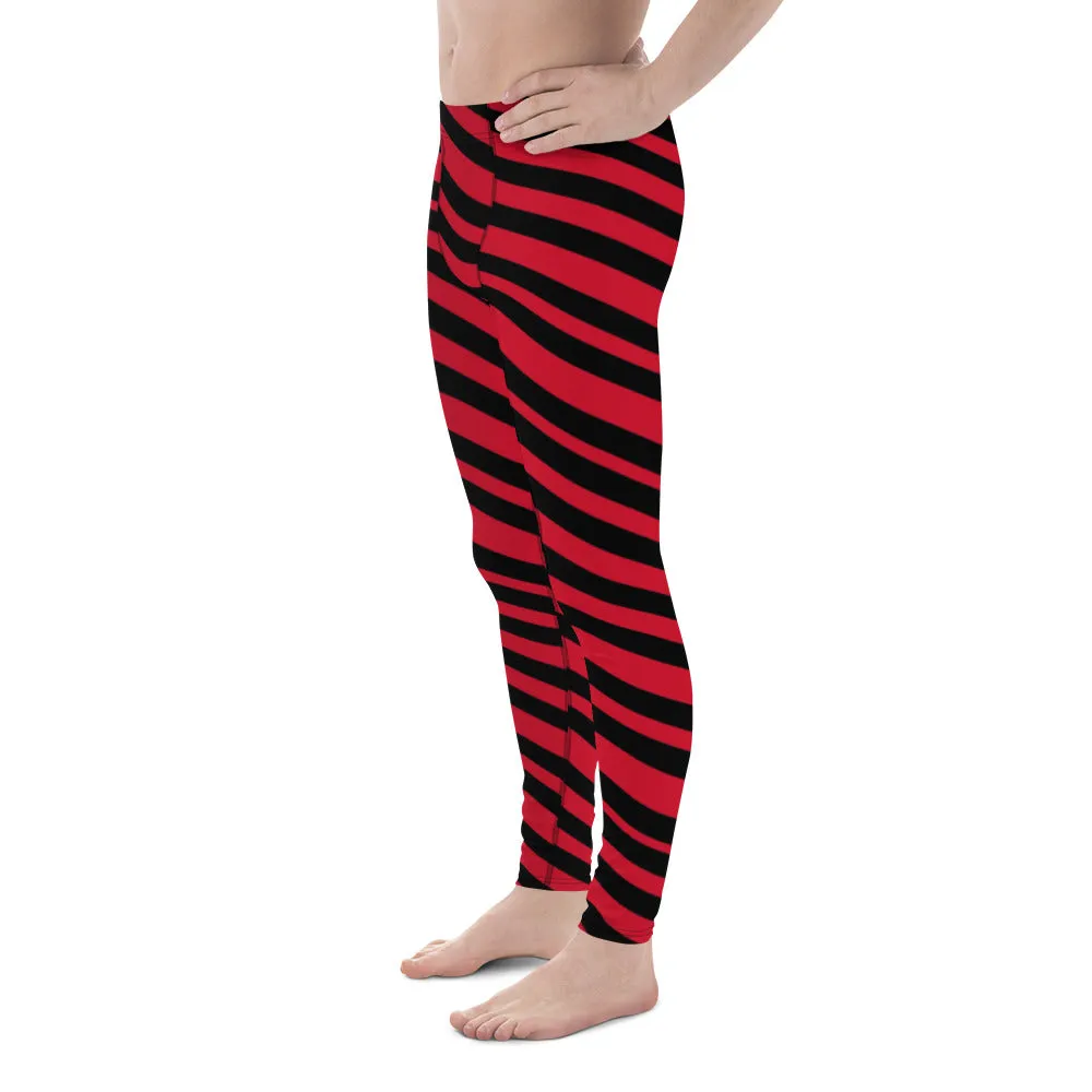 Red Black Striped Men's Leggings, Striped Colors Men's Leggings, Colorful Red Black Stripes Gym Tights For Men - Made in USA/EU/MX