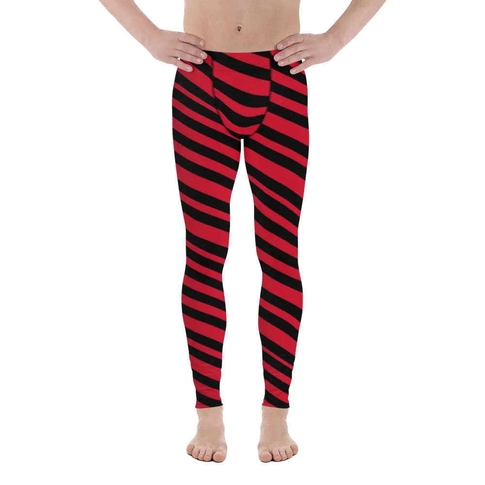 Red Black Striped Men's Leggings, Striped Colors Men's Leggings, Colorful Red Black Stripes Gym Tights For Men - Made in USA/EU/MX