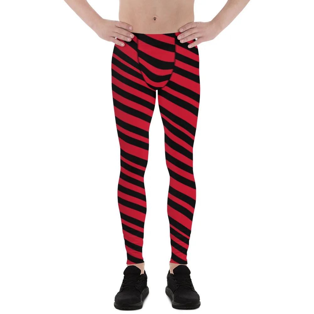 Red Black Striped Men's Leggings, Striped Colors Men's Leggings, Colorful Red Black Stripes Gym Tights For Men - Made in USA/EU/MX