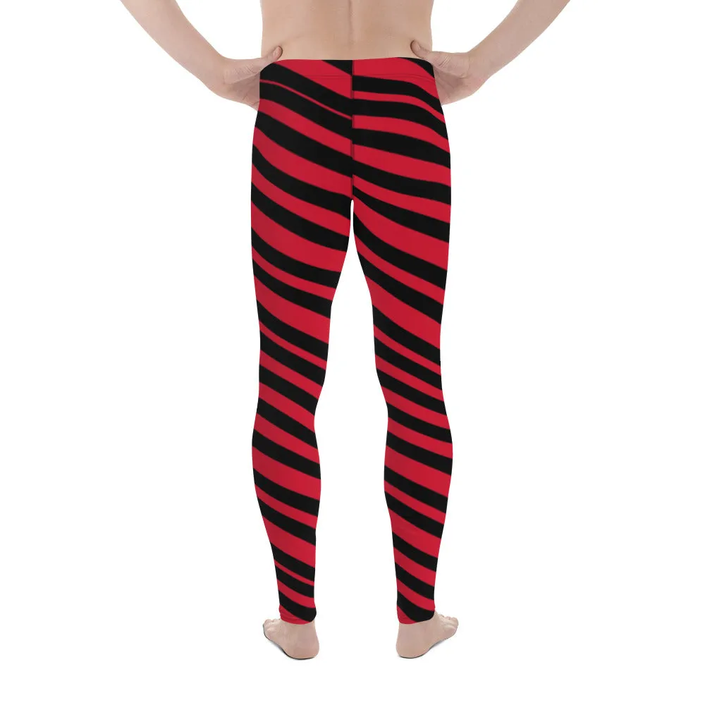 Red Black Striped Men's Leggings, Striped Colors Men's Leggings, Colorful Red Black Stripes Gym Tights For Men - Made in USA/EU/MX