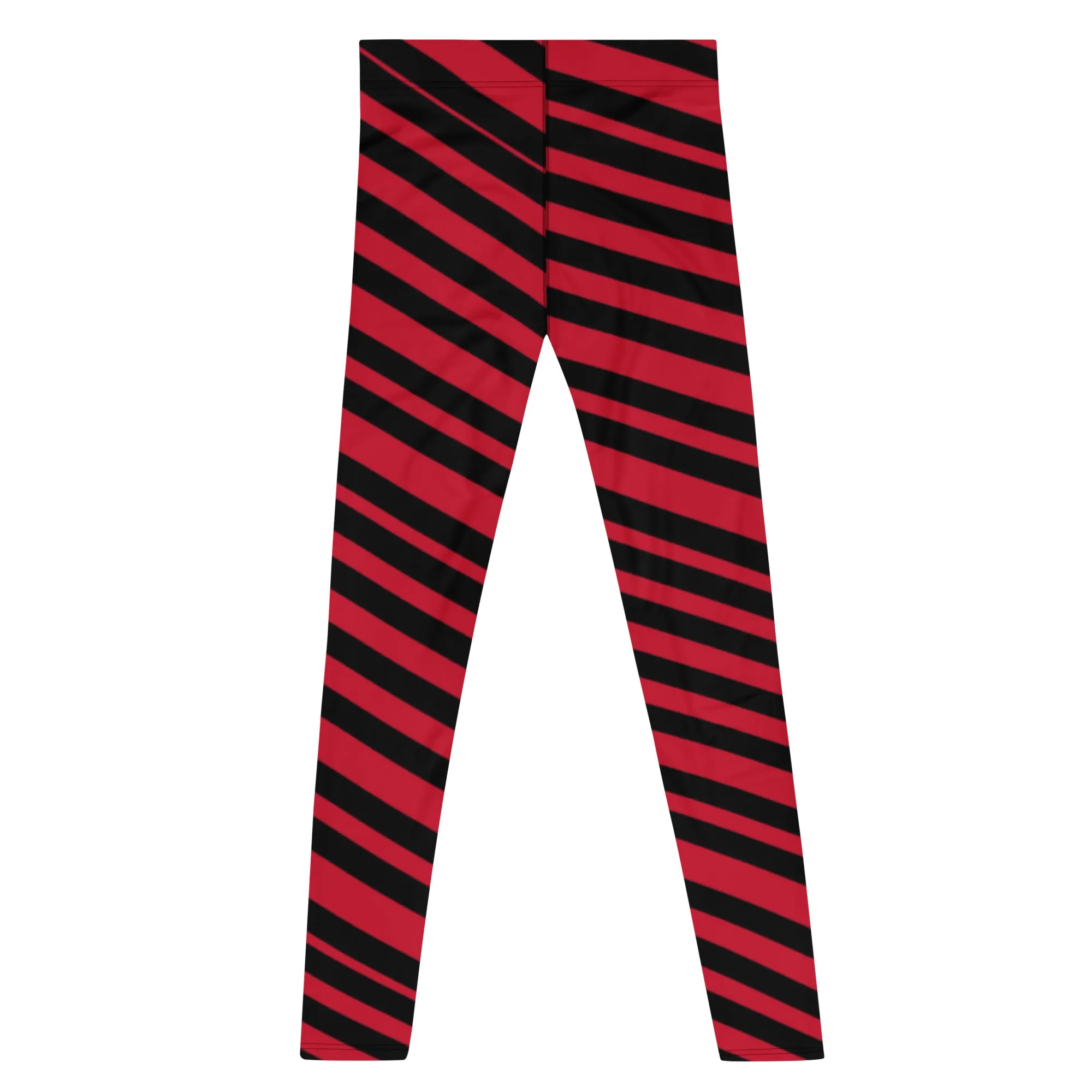 Red Black Striped Men's Leggings, Striped Colors Men's Leggings, Colorful Red Black Stripes Gym Tights For Men - Made in USA/EU/MX