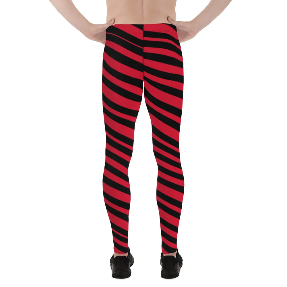 Red Black Striped Men's Leggings, Striped Colors Men's Leggings, Colorful Red Black Stripes Gym Tights For Men - Made in USA/EU/MX