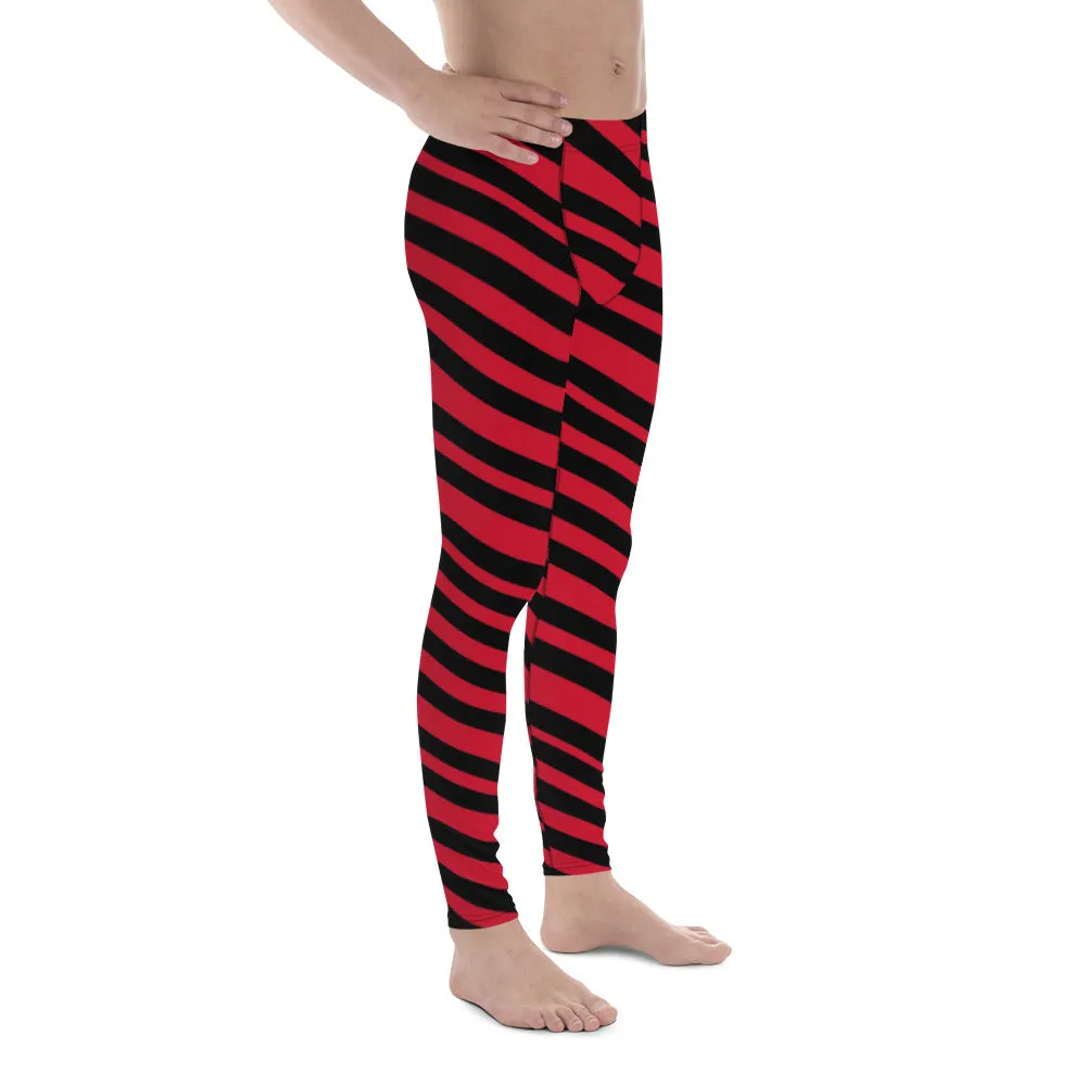 Red Black Striped Men's Leggings, Striped Colors Men's Leggings, Colorful Red Black Stripes Gym Tights For Men - Made in USA/EU/MX