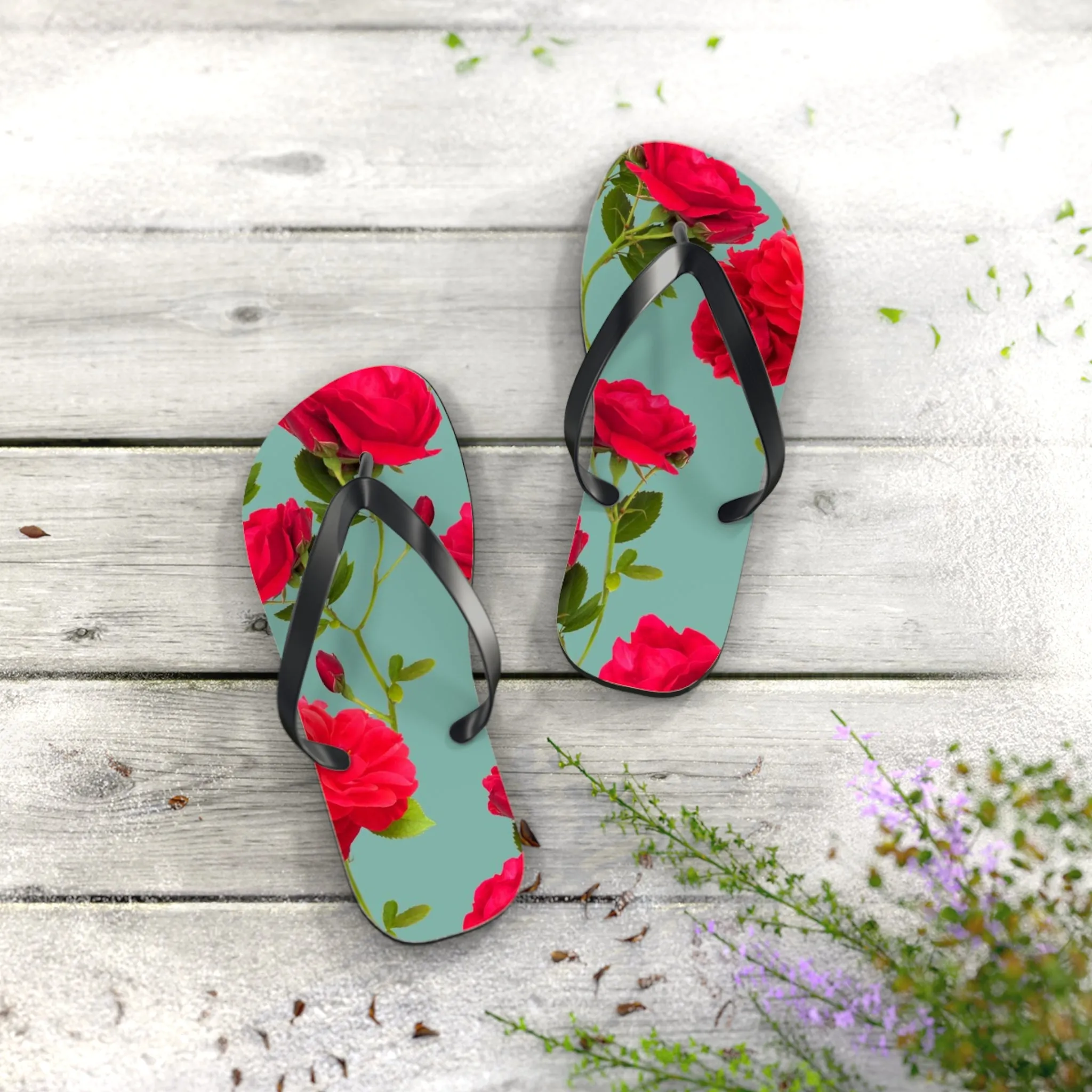 Red Flowers and blue - Inovax Flip Flops