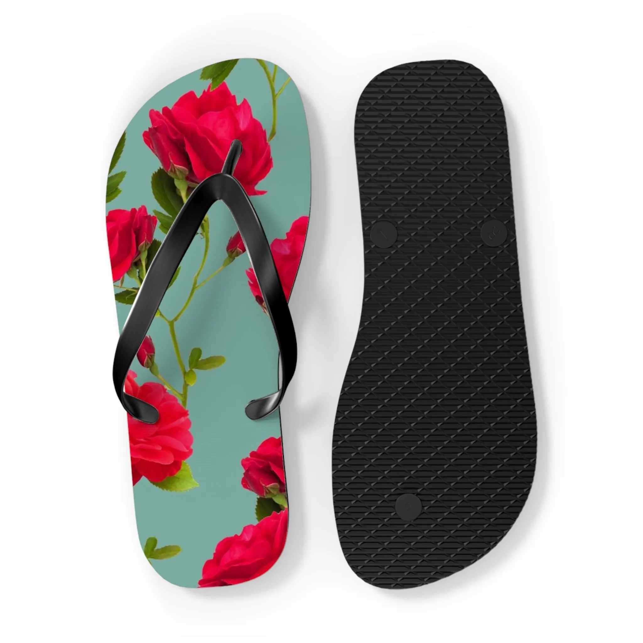 Red Flowers and blue - Inovax Flip Flops