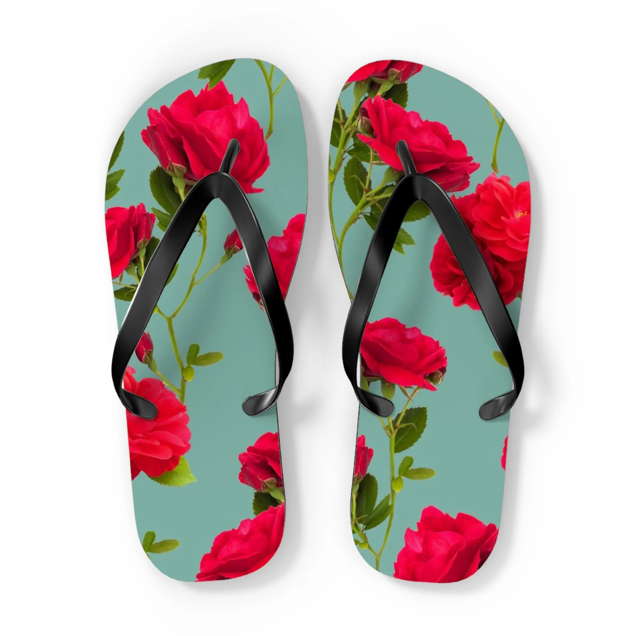 Red Flowers and blue - Inovax Flip Flops