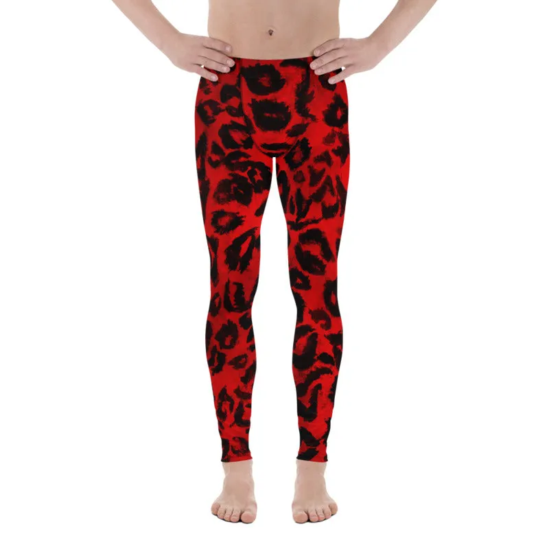 Red Hot Leopard Animal Print Spandex Men's Leggings Running Tights- Made in USA/EU